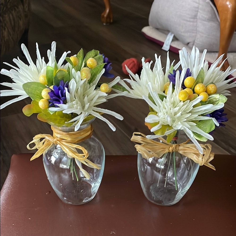 2 Spring Floral Arrangements in Glass Vases